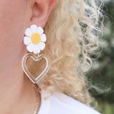 Daisy and heart statement earrings