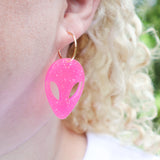 Pink glittery alien earrings