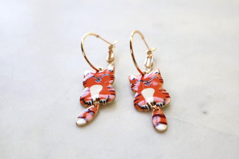 Orange cat earrings