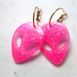 Pink glittery alien earrings