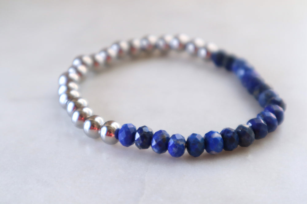 Lapis Lazuli and stainless steel bracelet