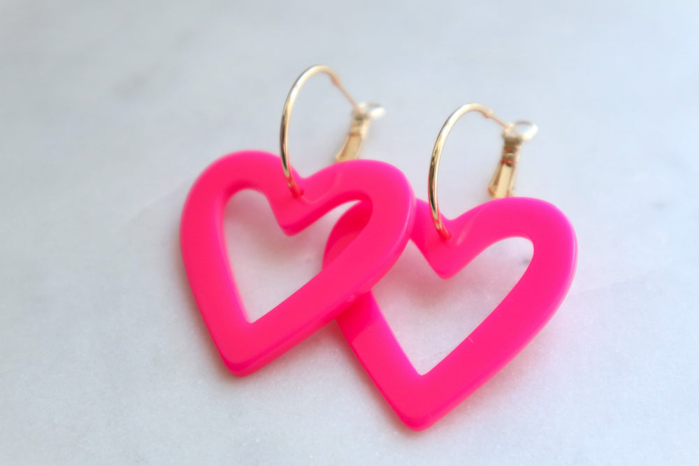 Hot pink heart hoops