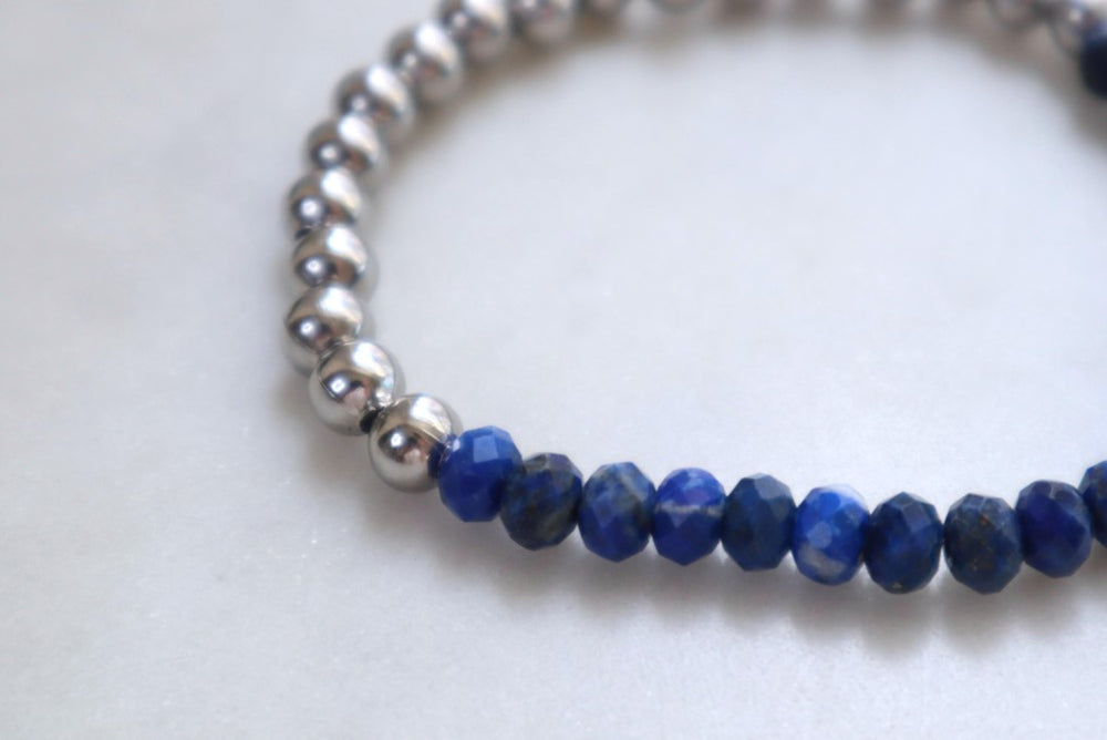 Lapis Lazuli and stainless steel bracelet