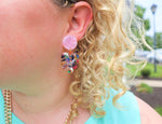 Pink Monstera earrings
