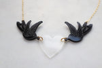 Birds and clear heart necklace