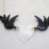 Birds and clear heart necklace