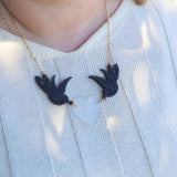 Birds and clear heart necklace