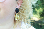 Fancy black and mirror-gold earrings