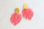 Pink Monstera Earrings
