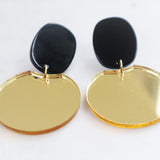 Fancy black and mirror-gold earrings