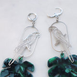 Parrot and monstera statement earrings