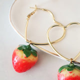 Heart Hoop Earrings with strawberries