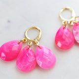 Three pink teardrops earrings