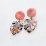 Pink Monstera earrings