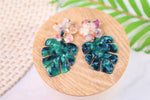 Green Monstera earrings with flower