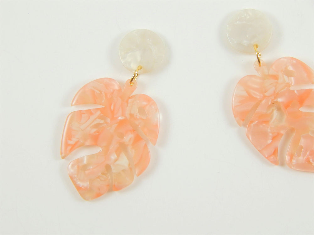 Pink Monstera earrings