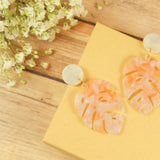Pink Monstera earrings