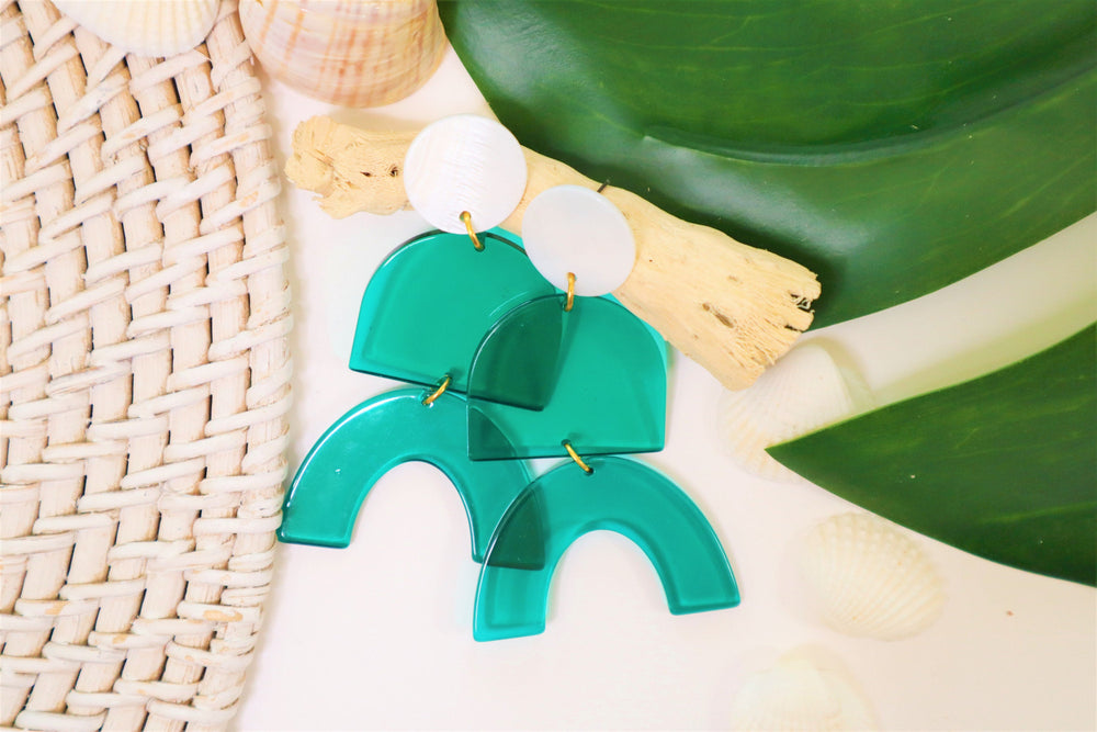 Green geometric earrings