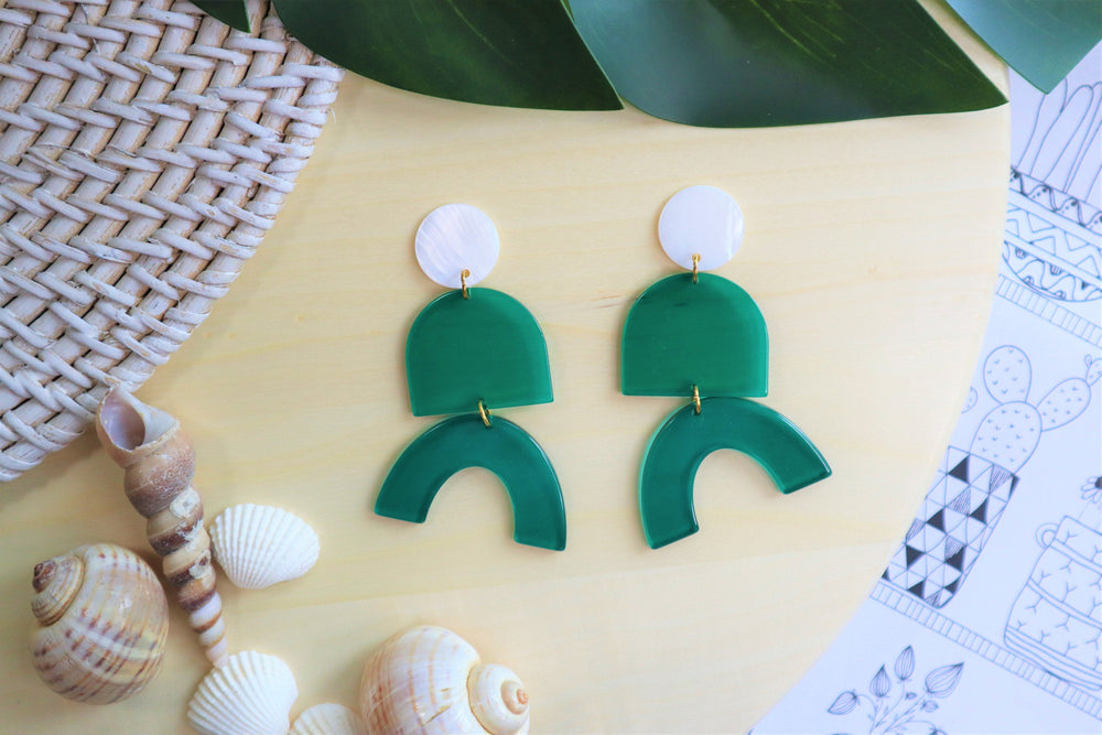 Green geometric earrings