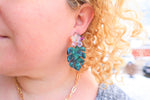 Green Monstera earrings with flower